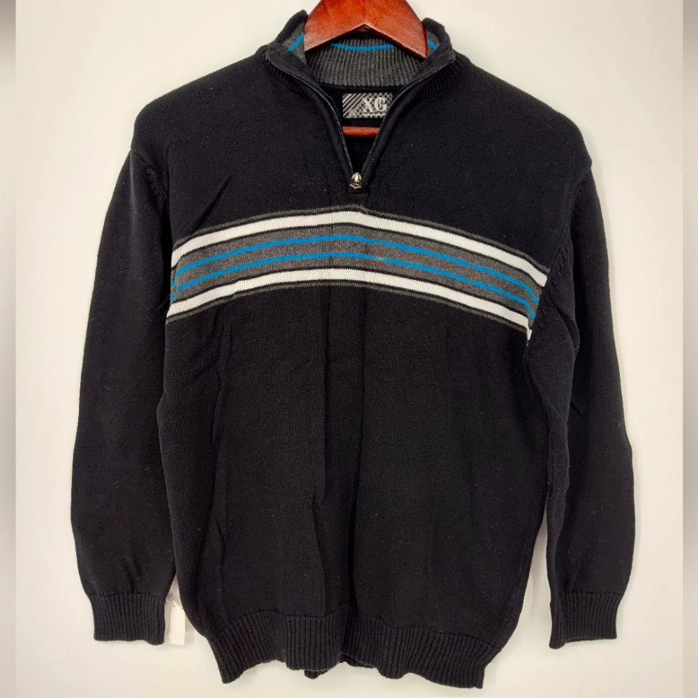 XG Boys Black Quarter Zip Sweater with Blue and Gray Accents Size X Large